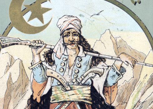 Illustration zu "Durch das Land der Skipetaren" als fünfter Band des Orientzyklus, ein bewaffneter Mann mit einem Turban